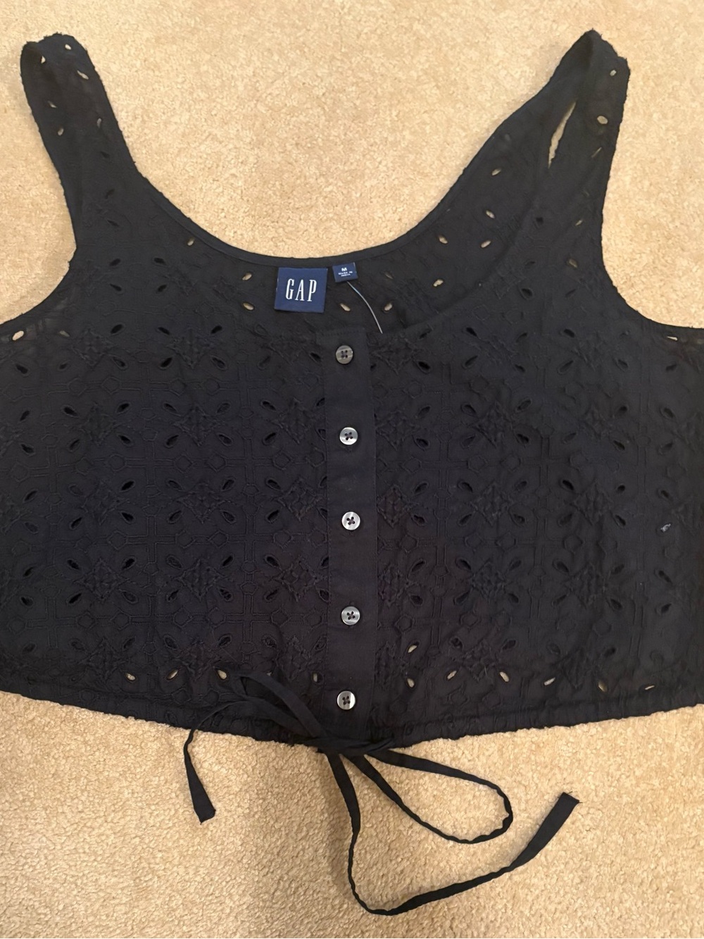 GAP Black Cropped Button Tank with Drawstring - Picture 2 of 6
